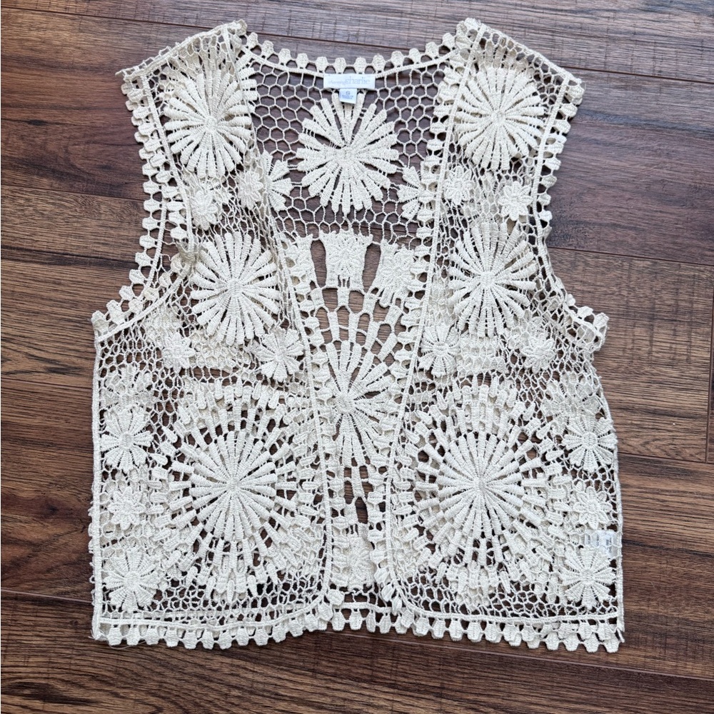 Charming Charlie Cream Crochet Lace Blouse